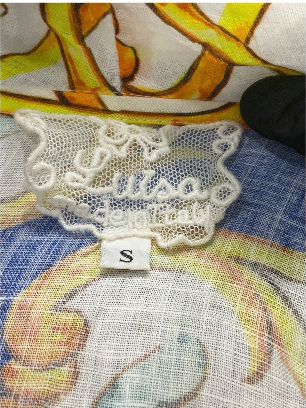 LUISA POSITANO Italy Linen Majolica Print Ruffle Wrap Maxi Dress Blue Yellow S - Picture 2 of 5